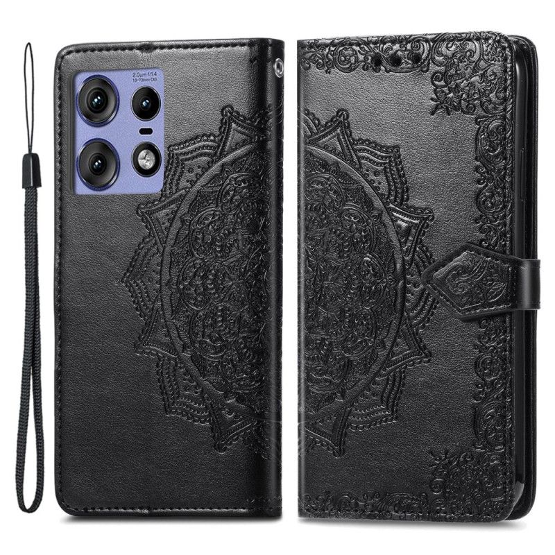 Kožený Kryt Motorola Edge 50 Pro Barokní Mandala S Řemínkem