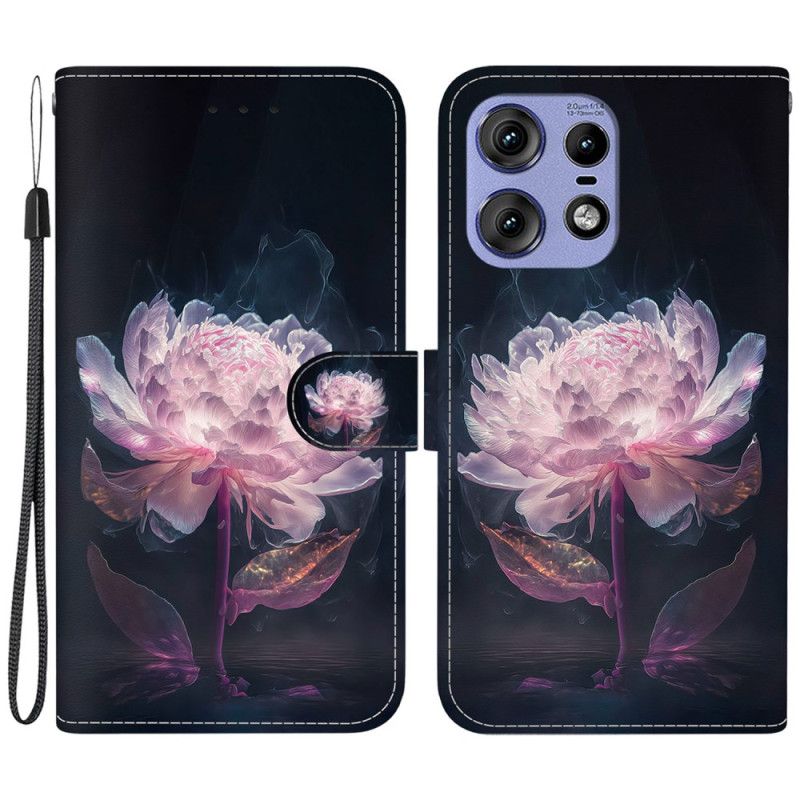 Kožený Kryt Motorola Edge 50 Pro Fialová Pivoňka S Řemínkem