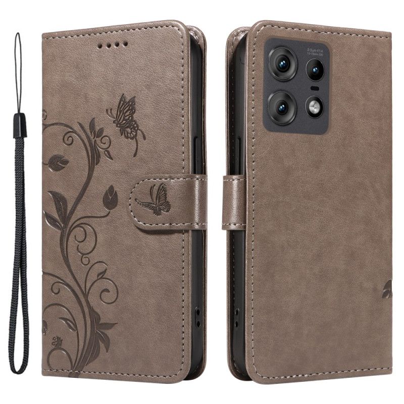 Kožený Kryt Motorola Edge 50 Pro Motýli A Květiny