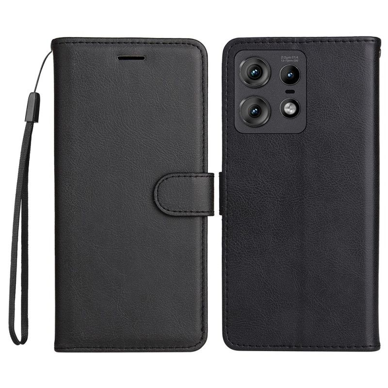 Kožený Kryt Motorola Edge 50 Pro Obyčejná Umělá Kůže S Páskem