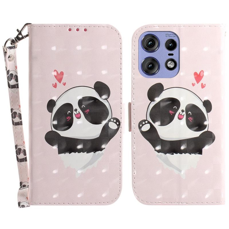 Kožený Kryt Motorola Edge 50 Pro Panda Love With Strap