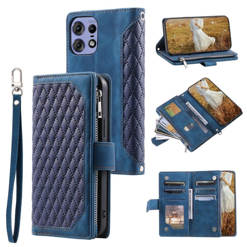 Kožený Kryt Motorola Edge 50 Pro Polstrovaná Kapsa Na Zip