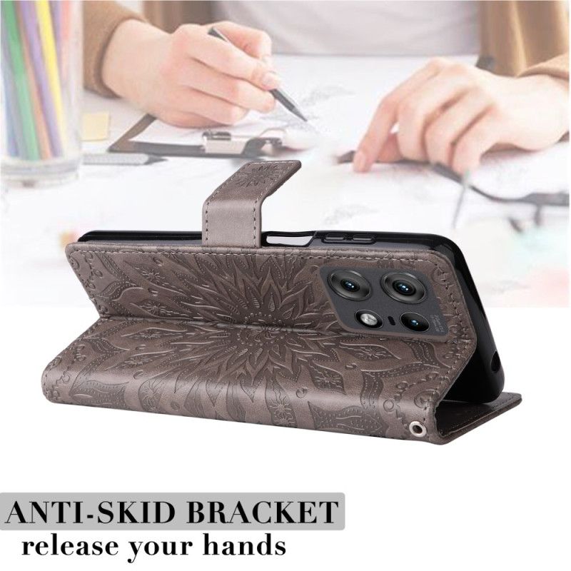 Kožený Kryt Motorola Edge 50 Pro Sluneční Mandala