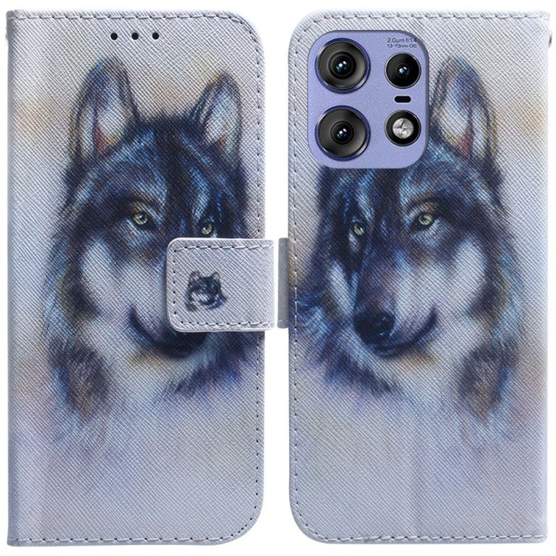 Kožený Kryt Motorola Edge 50 Pro Vlčí Akvarel