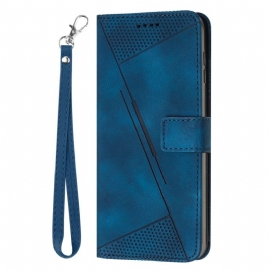 Kožený Kryt Motorola Edge 50 Pro Vzor Řemínkových Trojúhelníků