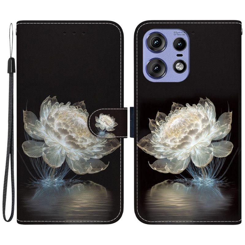 Kožený Kryt Na Motorola Edge 50 Pro Křišťálová Pivoňka S Řemínkem