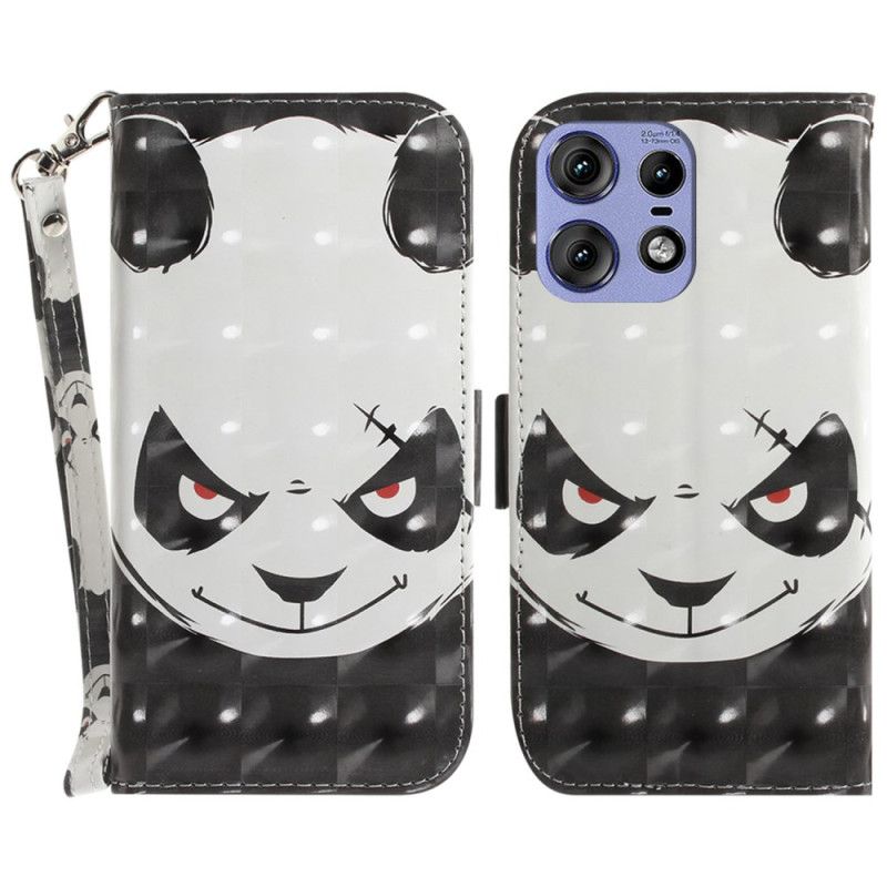 Kožený Kryt Na Motorola Edge 50 Pro Rozzlobená Panda S Popruhem