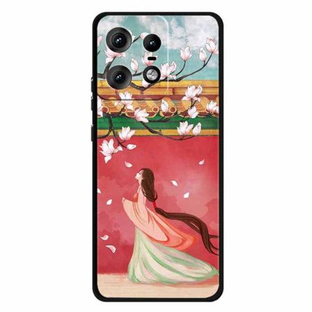 Kryt Motorola Edge 50 Pro Žena S Broskvovými Květy
