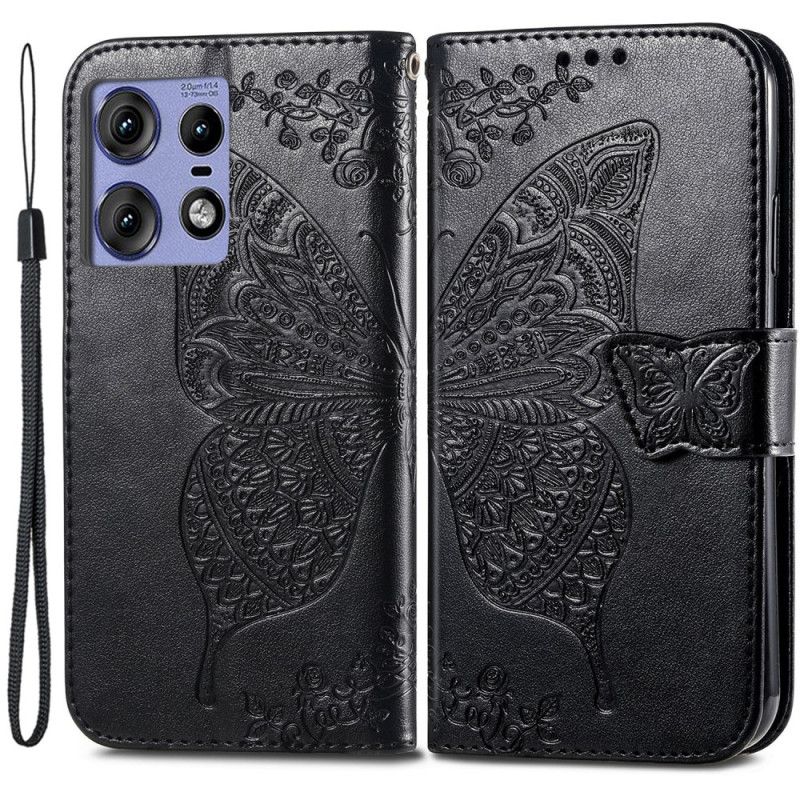 Peněženková Pouzdra Motorola Edge 50 Pro Barokní Motýl S Řemínkem