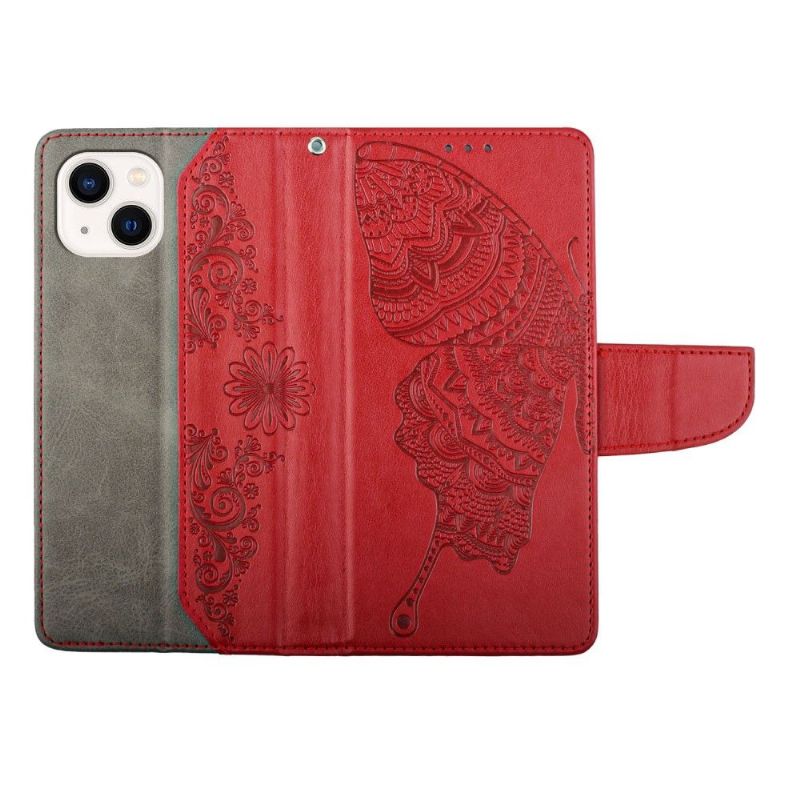 Kožené Pouzdro Folio Na iPhone 13 Mini Flipové Pouzdro Motýl