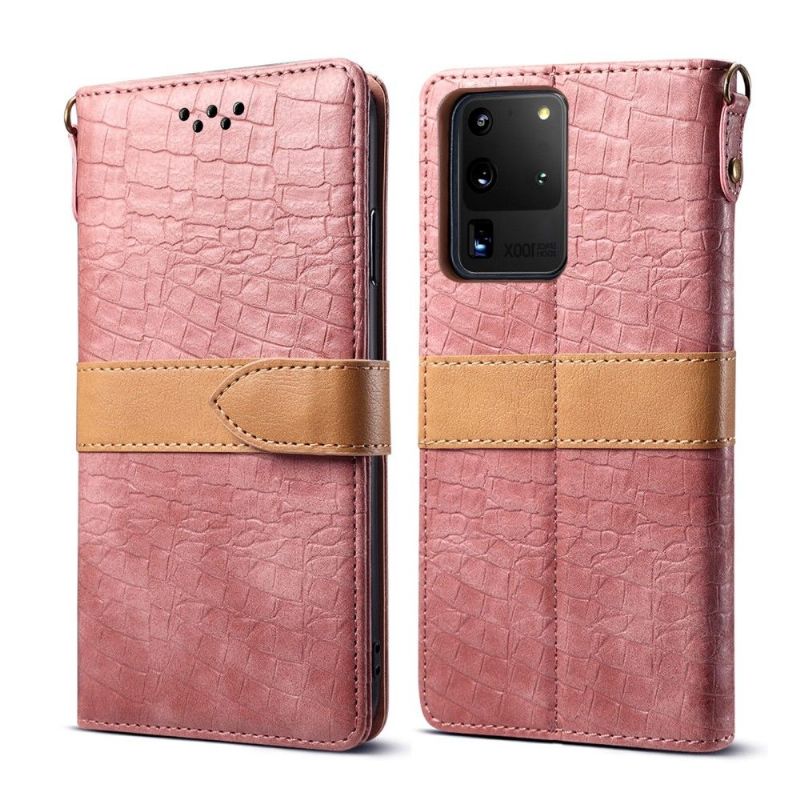Kožené Pouzdro Na Samsung Galaxy S20 Ultra Efekt Imitace Kůže Croc
