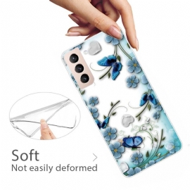 Kryt Na Samsung Galaxy S22 5G Modrí Motýli A Květiny
