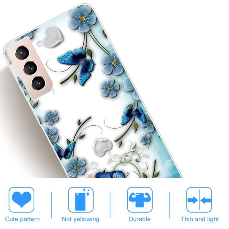 Kryt Na Samsung Galaxy S22 5G Modrí Motýli A Květiny