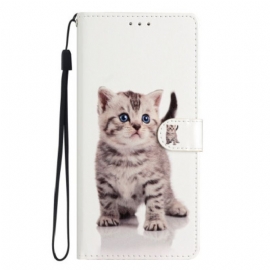 Flipové Pouzdro Na Oppo Reno 8 Lite Na Lana Strappy Kotě