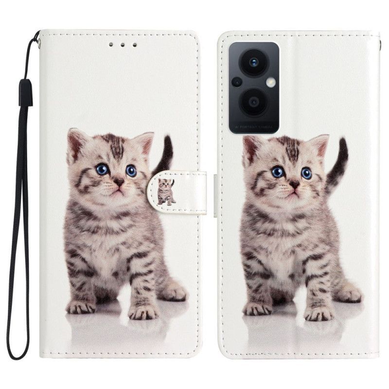 Flipové Pouzdro Na Oppo Reno 8 Lite Na Lana Strappy Kotě