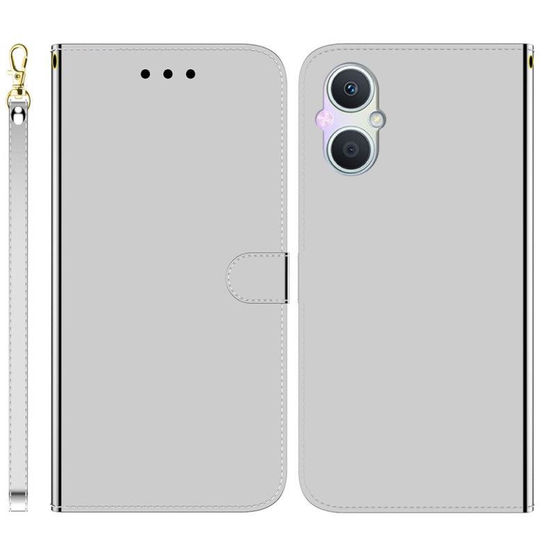 Flipové Pouzdro Na Oppo Reno 8 Lite Umělá Zrcadlová Kůže S Páskem
