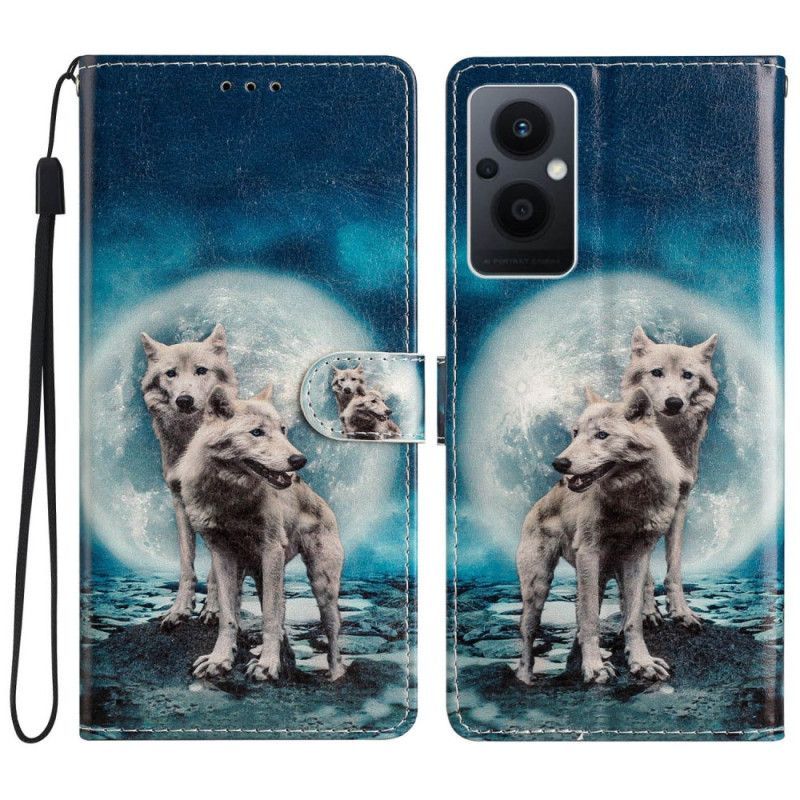 Kožené Pouzdro Na Oppo Reno 8 Lite Na Lana Lanyard Wolf