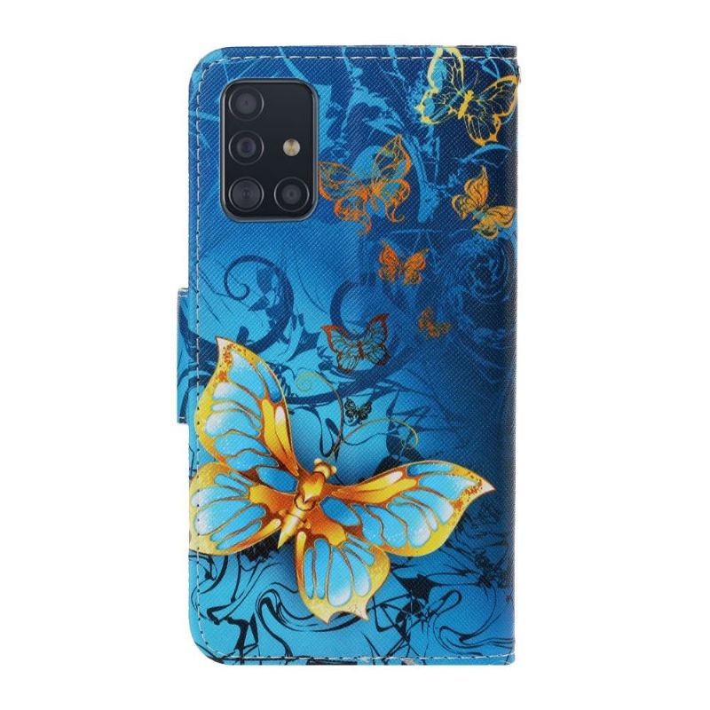 Kožené Pouzdro Na Samsung Galaxy A71 Zlatí Motýli