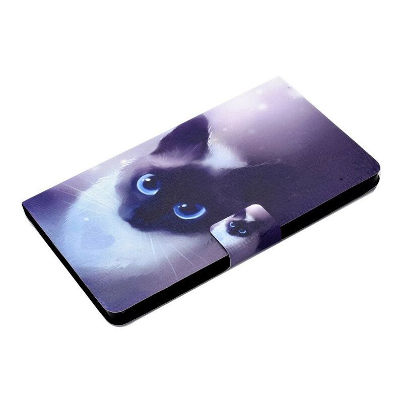 Kožené Pouzdro Na Samsung Galaxy Tab A7 Lite Modré Oči Kočka