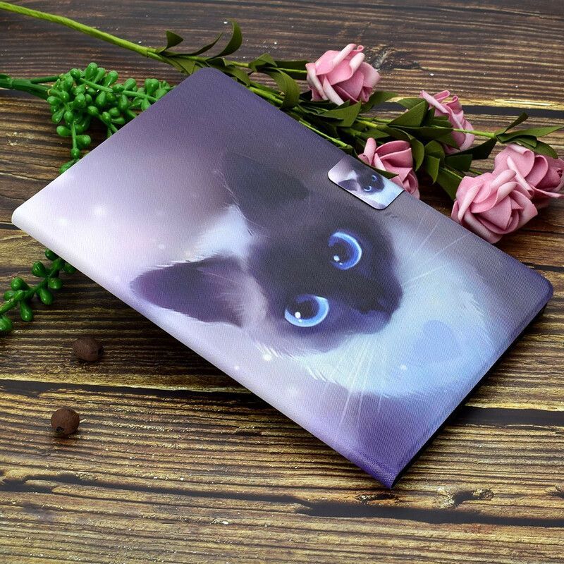 Kožené Pouzdro Na Samsung Galaxy Tab A7 Lite Modré Oči Kočka