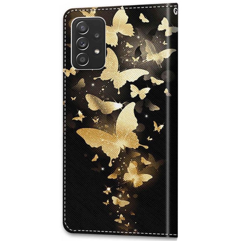 Kožené Pouzdro Na Samsung Galaxy A53 5G Ilustrace Zlatých Motýlů
