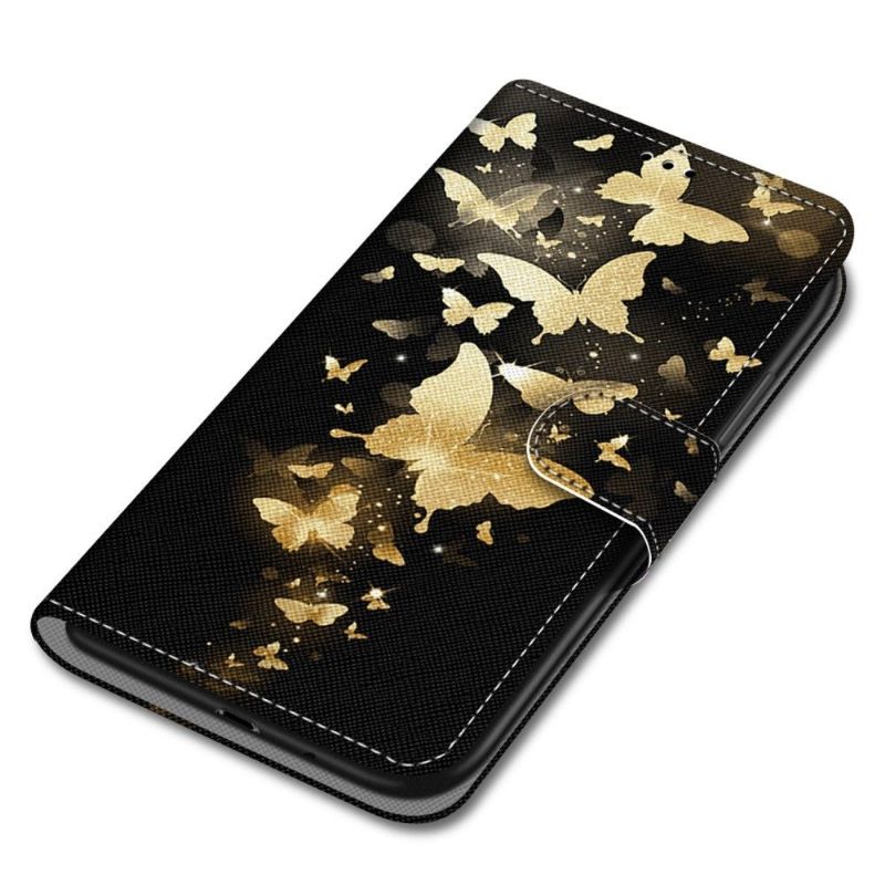 Kožené Pouzdro Na Samsung Galaxy A53 5G Ilustrace Zlatých Motýlů