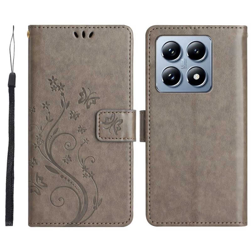 Kožený Kryt Na Xiaomi 14t Pro Květinový Řemínek