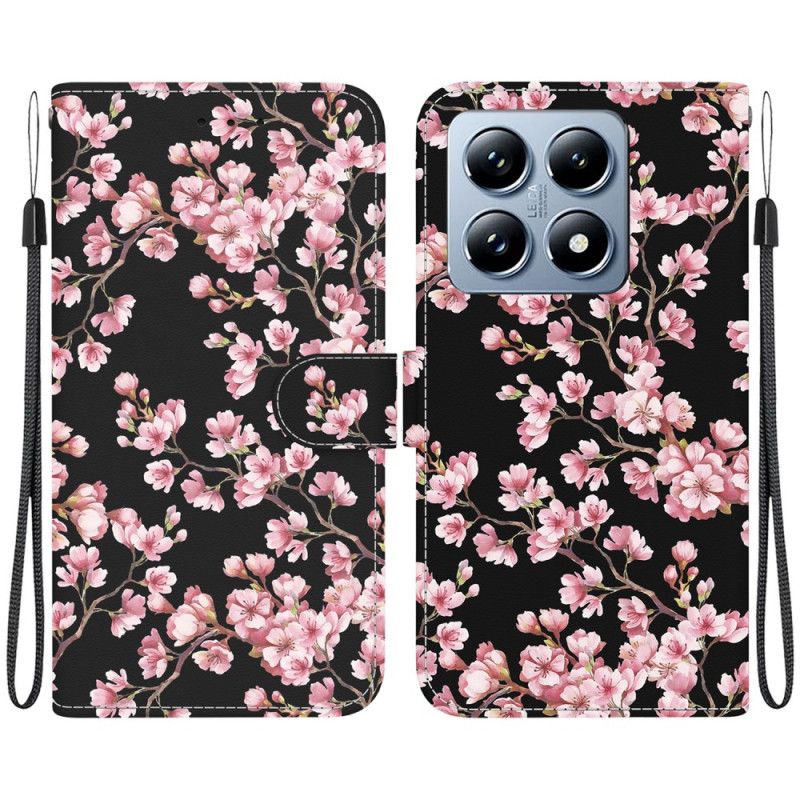 Kožený Kryt Na Xiaomi 14t Pro Švestkové Květy