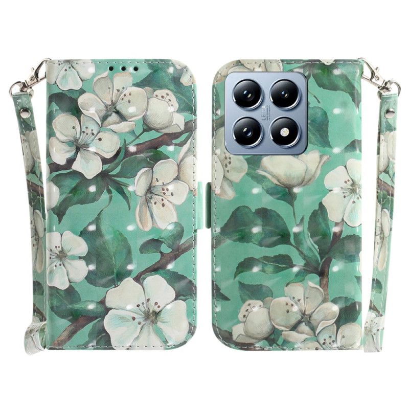 Kožený Kryt Xiaomi 14t Pro Akvarelové Květiny S Popruhem