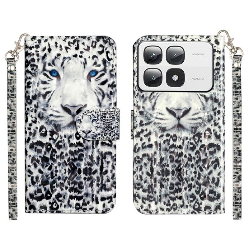 Kožený Kryt Xiaomi 14t Pro Leopardí Vzor S Páskem
