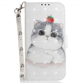 Kožený Kryt Xiaomi 14t Pro Roztomilá Kočka S Popruhem