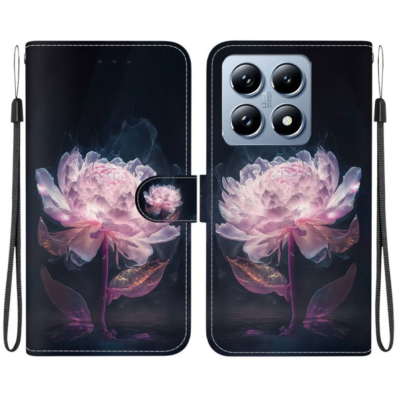 Kožený Kryt Xiaomi 14t Pro Růžová Pivoňka V Lanièru