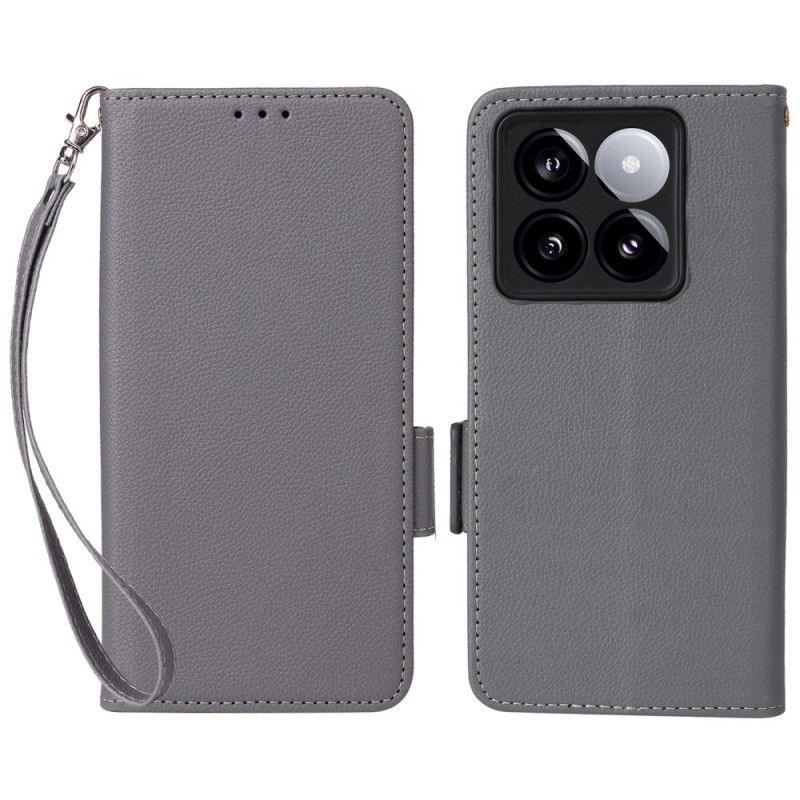Kožený Kryt Xiaomi 14t Pro Textura Litchi S Popruhem