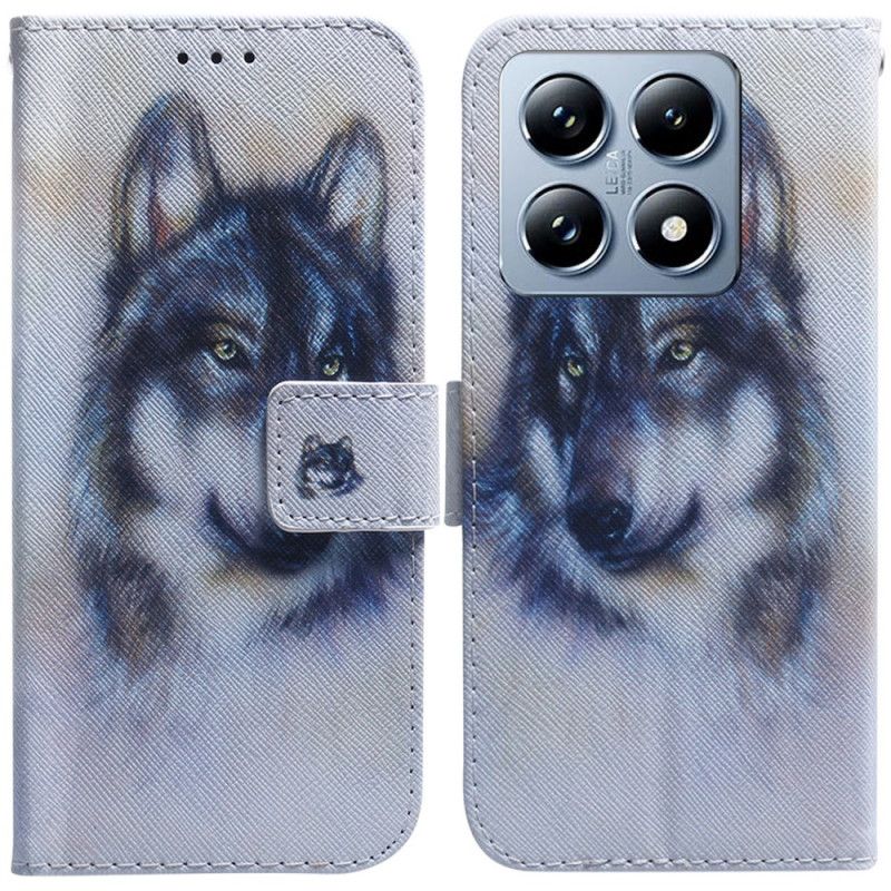 Kožený Kryt Xiaomi 14t Pro Vlčí Akvarel