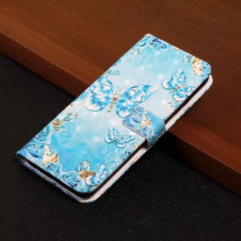 Peněženková Pouzdra Xiaomi 14t Pro Kryty Na Mobil Modrí Motýli A Diamanty