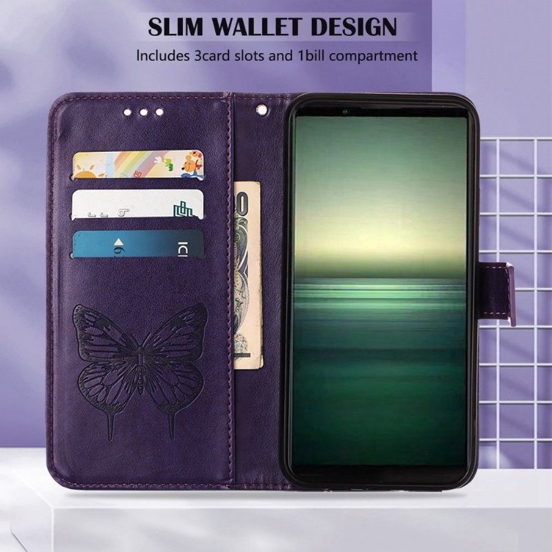 Kožené Pouzdro Na Sony Xperia 1 IV Držák Motýlích Květin