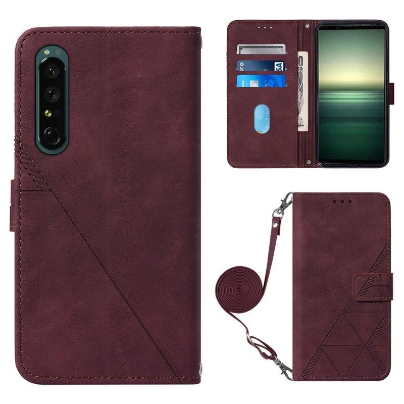 Kožené Pouzdro Na Sony Xperia 1 IV Geometrický Design S Popruhem