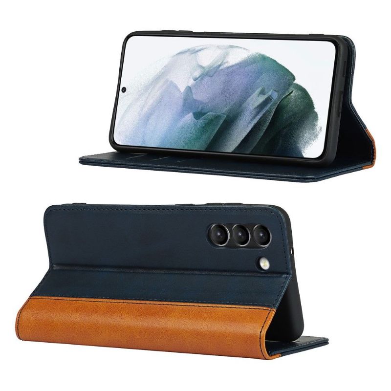 Flipové Pouzdro Na Samsung Galaxy S21 FE Dvoubarevná Umělá Kůže Lisa