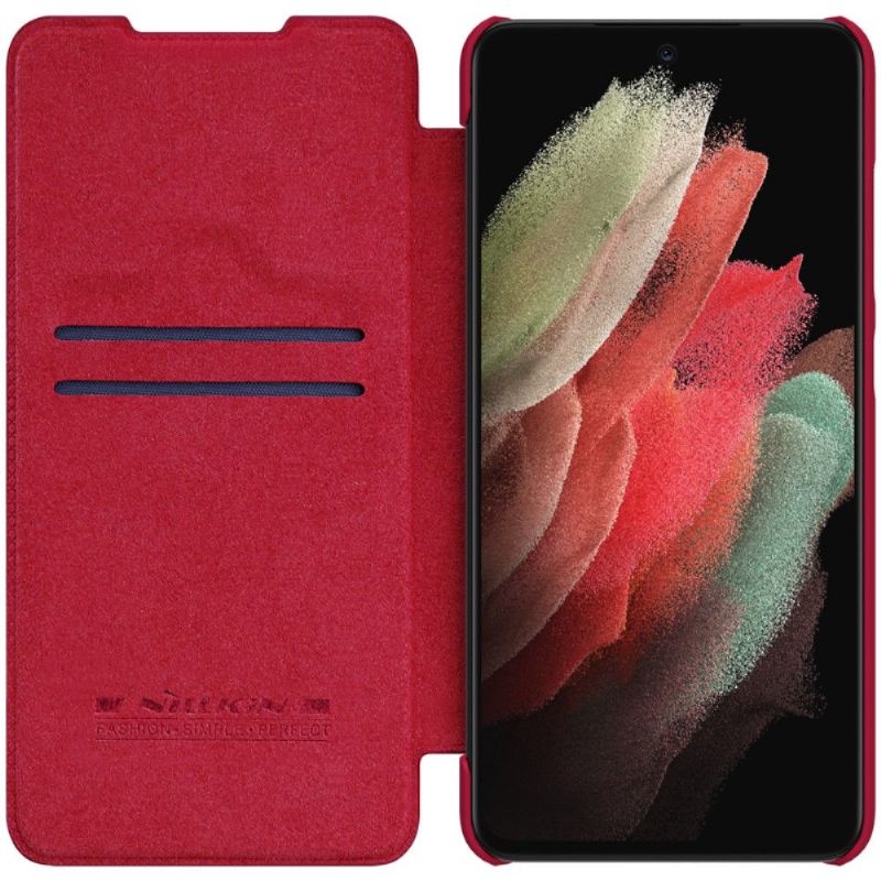 Flipové Pouzdro Na Samsung Galaxy S21 FE Kožený Efekt Řady Qin