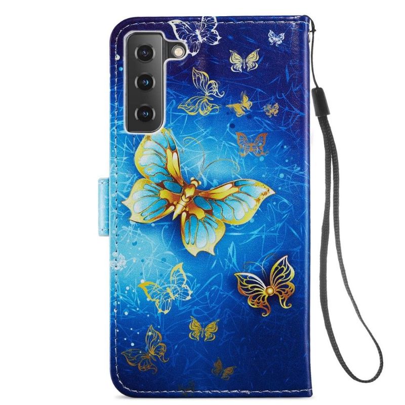 Flipové Pouzdro Na Samsung Galaxy S21 FE Zlatý Motýl