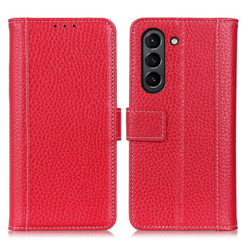 Flipové Pouzdro Na Samsung Galaxy S21 FE Švy S Efektem Zrnité Kůže