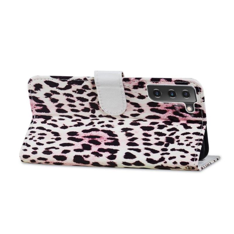Kožené Pouzdro Na Samsung Galaxy S21 FE Leopardí Vzor