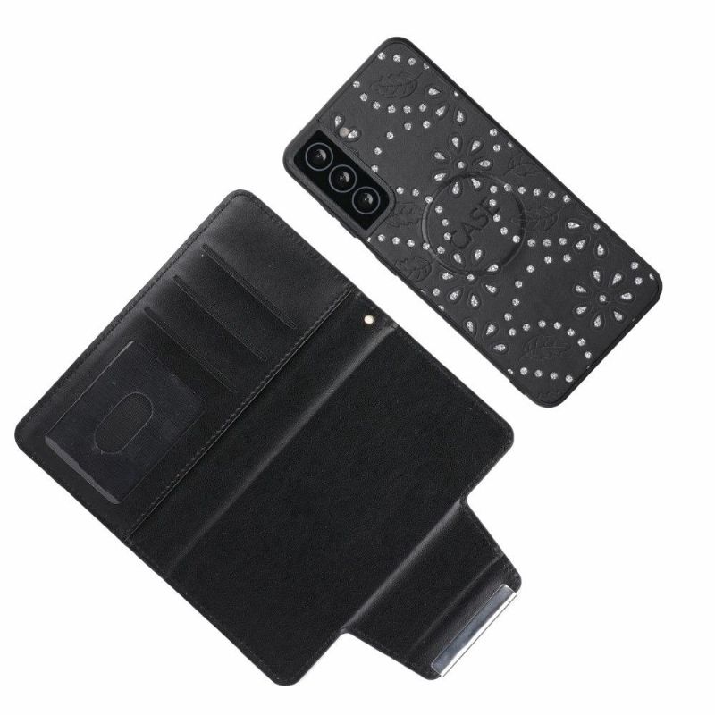 Kryt Flipové Pouzdro Na Samsung Galaxy S21 FE Diamantové Květiny