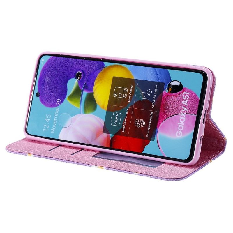 Flipové Pouzdro Na Samsung Galaxy A51 5G Sedmikrásky - Fialová