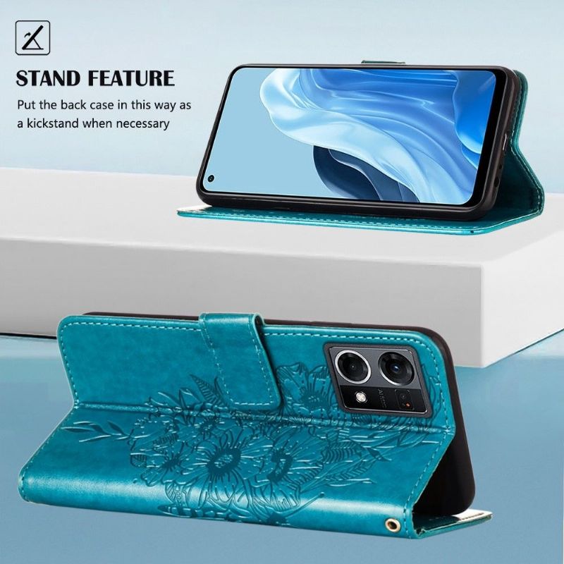 Flipové Pouzdro Na Oppo Reno 7 Držák Karet S Motýlím Květem