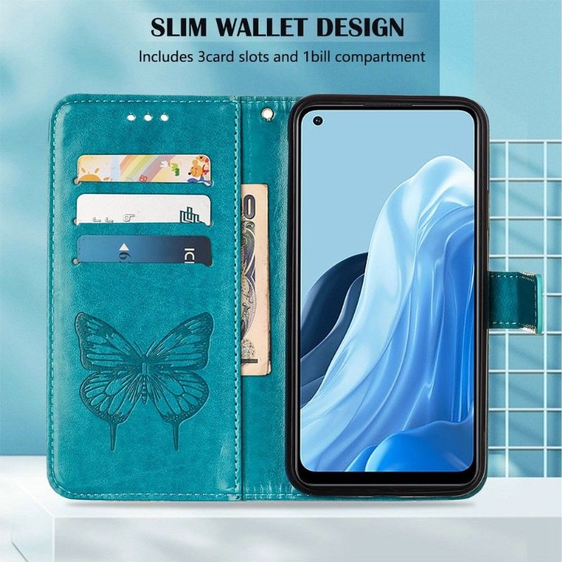 Flipové Pouzdro Na Oppo Reno 7 Držák Karet S Motýlím Květem