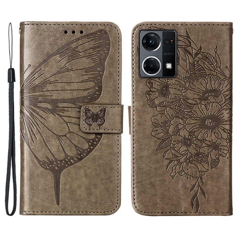 Flipové Pouzdro Na Oppo Reno 7 Držák Karet S Motýlím Květem
