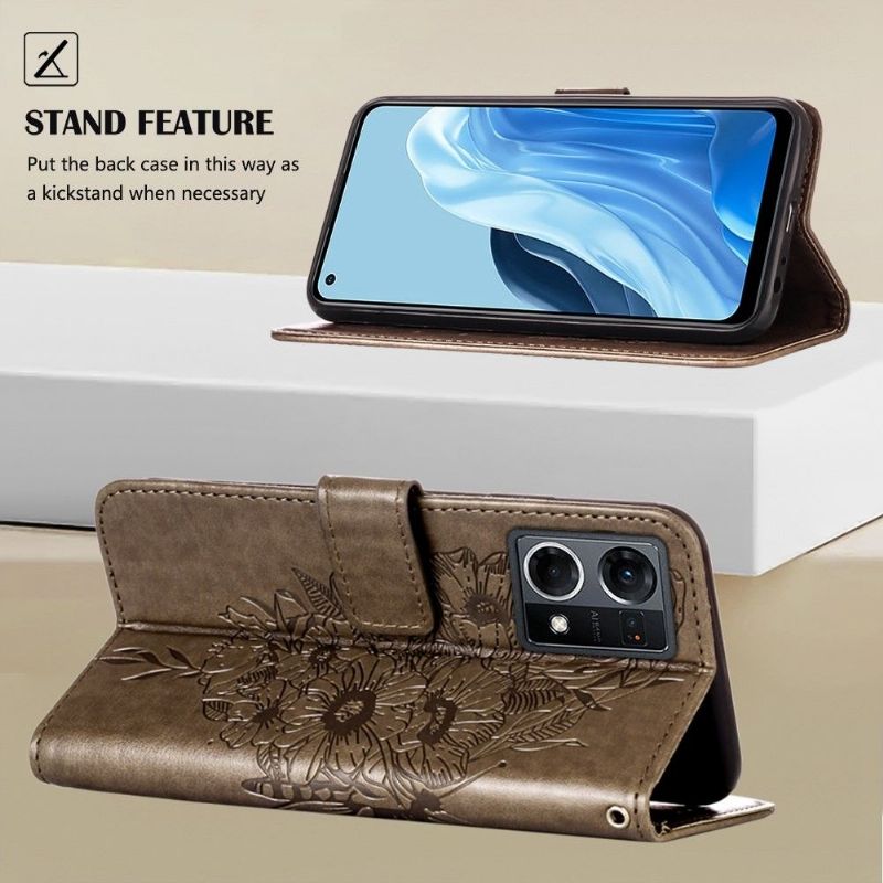 Flipové Pouzdro Na Oppo Reno 7 Držák Karet S Motýlím Květem
