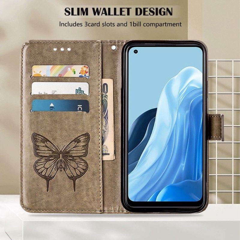 Flipové Pouzdro Na Oppo Reno 7 Držák Karet S Motýlím Květem