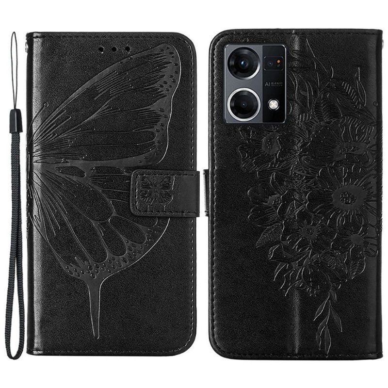 Flipové Pouzdro Na Oppo Reno 7 Držák Karet S Motýlím Květem